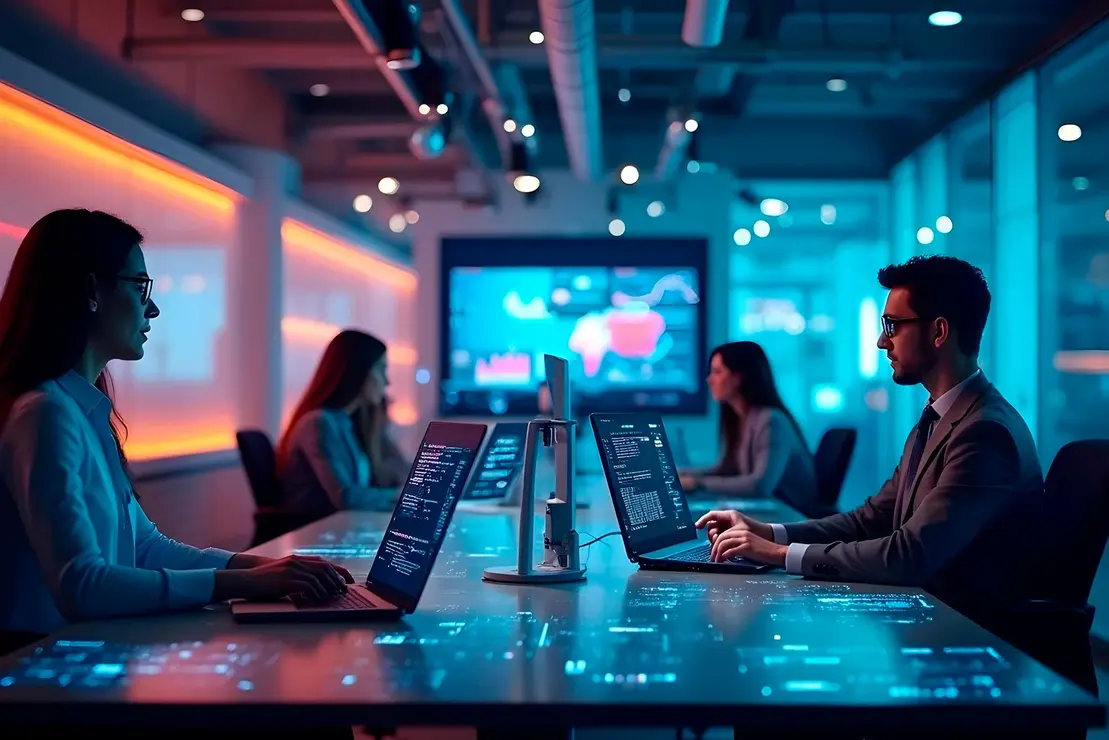 Reunión de trabajo definiendo una solución tecnológica a la medida